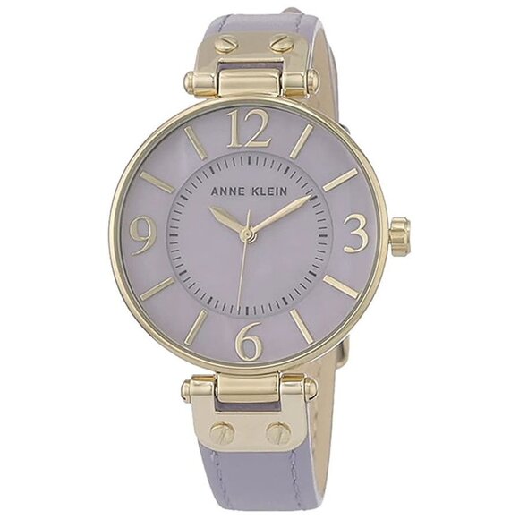 Accessories - Anne Klein Women's Leather Strap Watch , Lavender/Gold 02